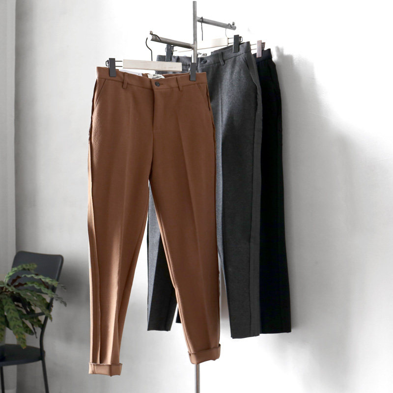 雀斑男装 9号0点 韩版特殊针织修身毛边西裤 3色