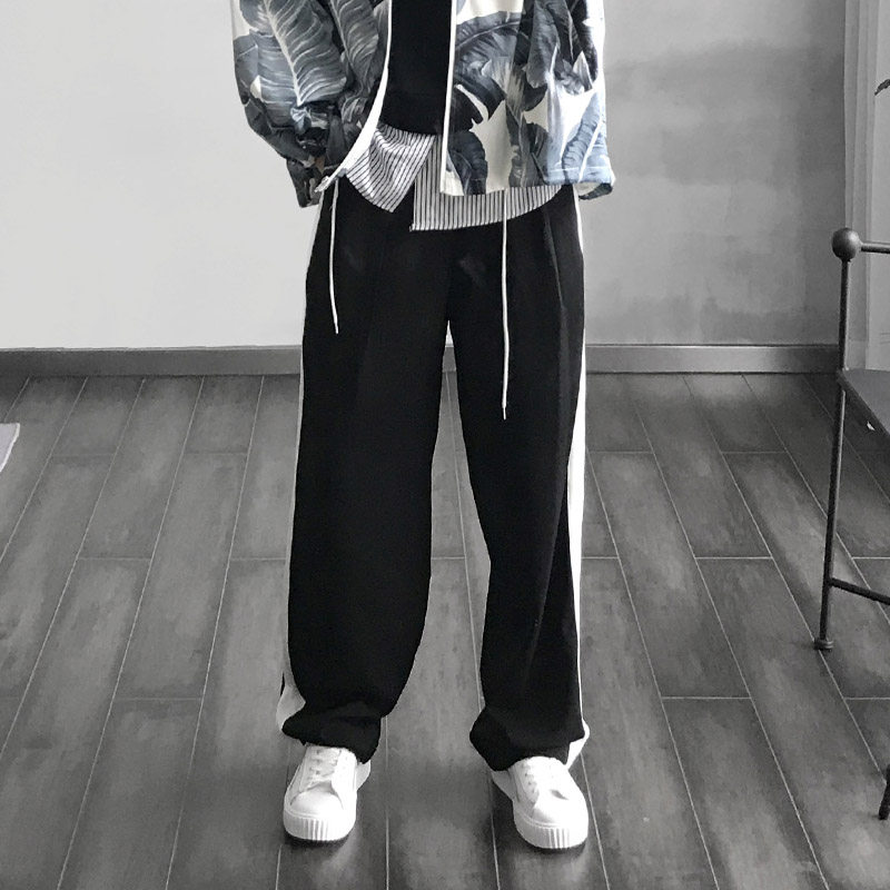 雀斑男装 侧面撞色宽腿条杠西裤