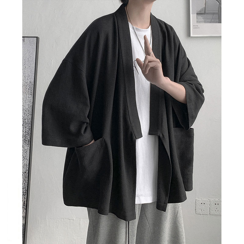 Japanese Retro Cotton and Linen Robe Jacket Shirt for Men, Loose Five-Quarter Sleeve Cardigan, Summer Lazy Style Short-Sleeved Shirt for Men Japanese Retro Cotton and Linen Robe Jacket Shirt for Men, Loose Five-Quarter Sleeve Cardigan, Summer Lazy Style Short-Sleeved Shirt for Men