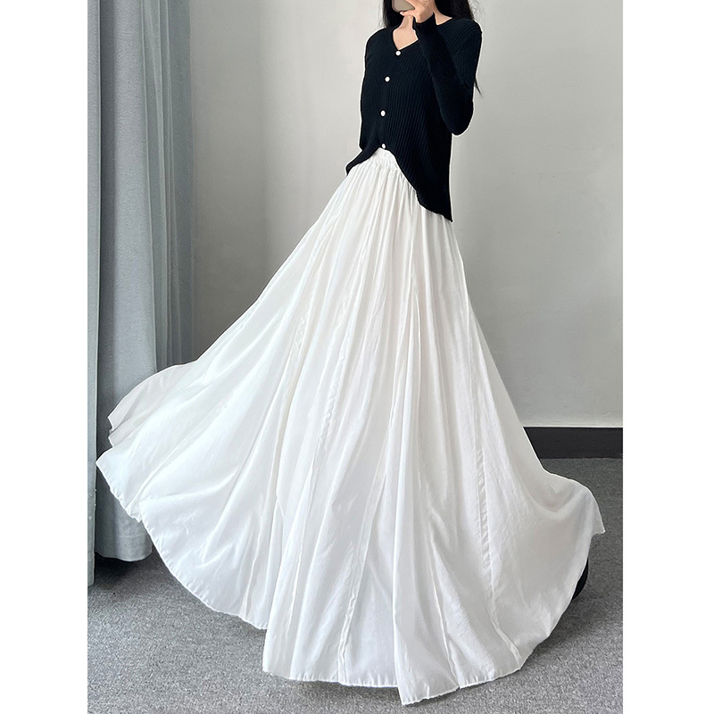 White Fairy-Like Flowing Skirt, Spring and Summer Extra-Long Skirt with a Large Hem, High-End Long Skirt, Tencel Cotton Dance Skirt, Umbrella Skirt