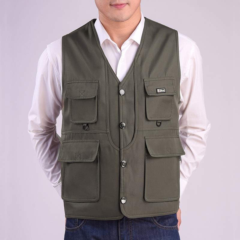 Nam giáp cá mùa xuân ngoài trời và mùa thu mỏng đa túi nhiếp ảnh ngựa Clip vest cha mặc vai scaraming già