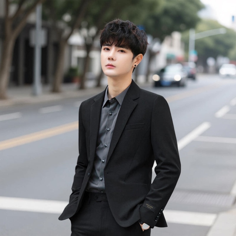 Casual Blazer Men's Jacket Korean Style Business Formal Suit Set Wedding Engagement High-End Stylish Top
