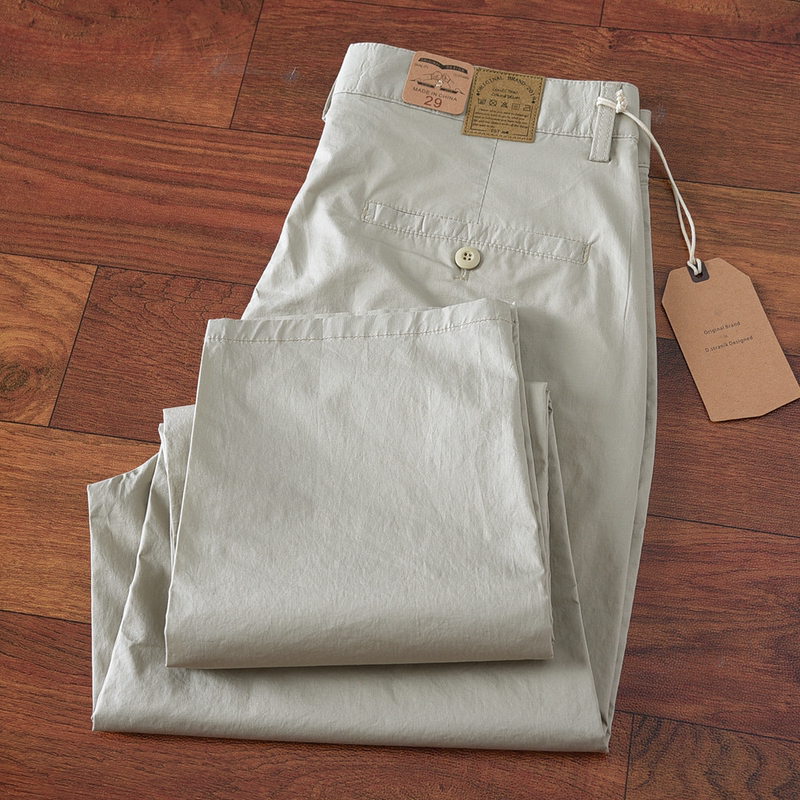 Spring and Summer Men's Simple Straight-Leg Cropped Pants, Pure Cotton with Slight Stretch, Casual Pants, Trendy Tapered Slim-Fit Pants