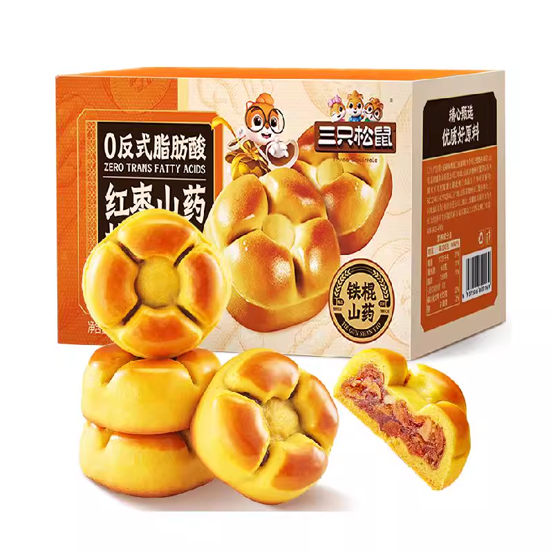 三只松鼠红枣山药核桃饼早餐零食品糕点心传统休闲小吃下午茶