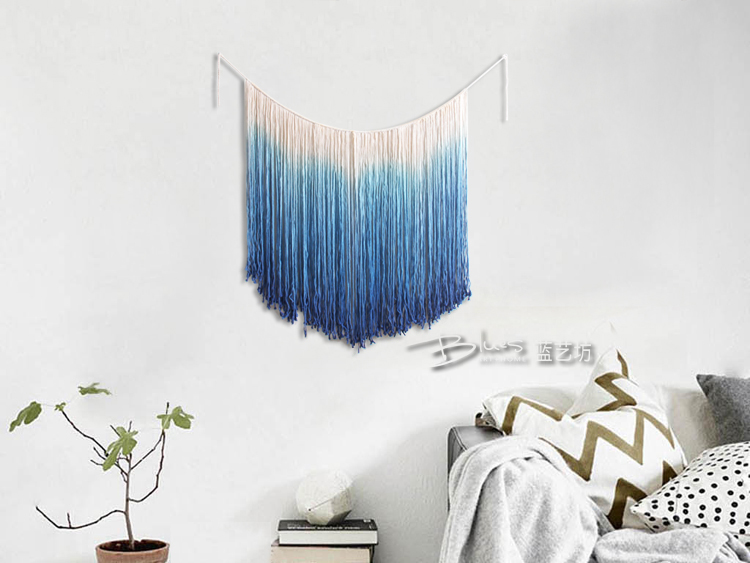Blue Art Square Bohemian Hand-đan Gradient Nhuộm Tapestry B & B Đặc biệt Tranh Bắc Âu thảm treo tường hình cô gái	