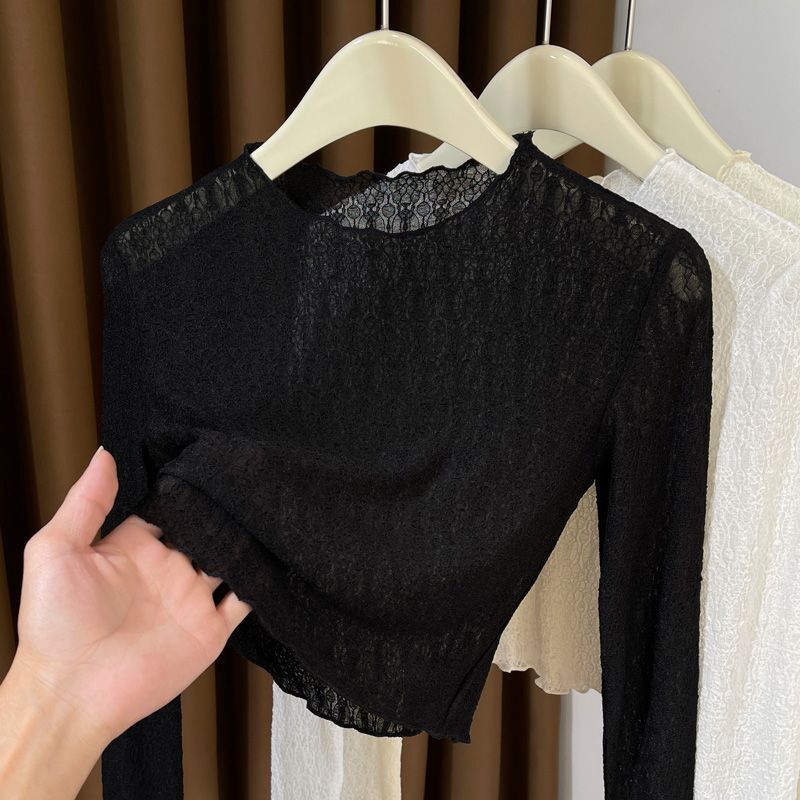 Plus Size Hollow Lace Mesh T-Shirt for Women, Fat mm (Size) 2025 New Style, Ruffled Edge Sheer Top for Layering as a Base Layer Short Top Plus Size Hollow Lace Mesh T-Shirt for Women, Fat mm (Size) 2025 New Style, Ruffled Edge Sheer Top for Layering as a Base Layer Short Top