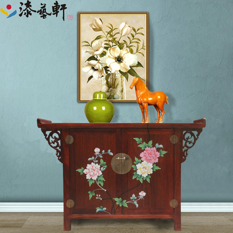 New Chinese-style camphor solid wood porch upturned shoe cabinet antique painted two-door storage partition hall bathroom cabinet furniture