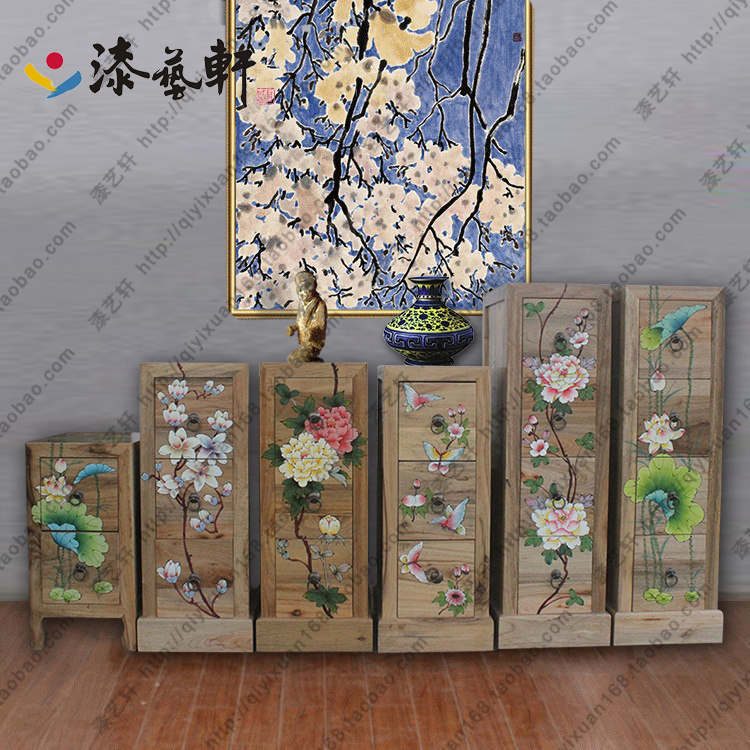 Solid wood bedside storage three or four buckets painted camphor wood bedroom file stairs ladder children's storage flower cabinet furniture