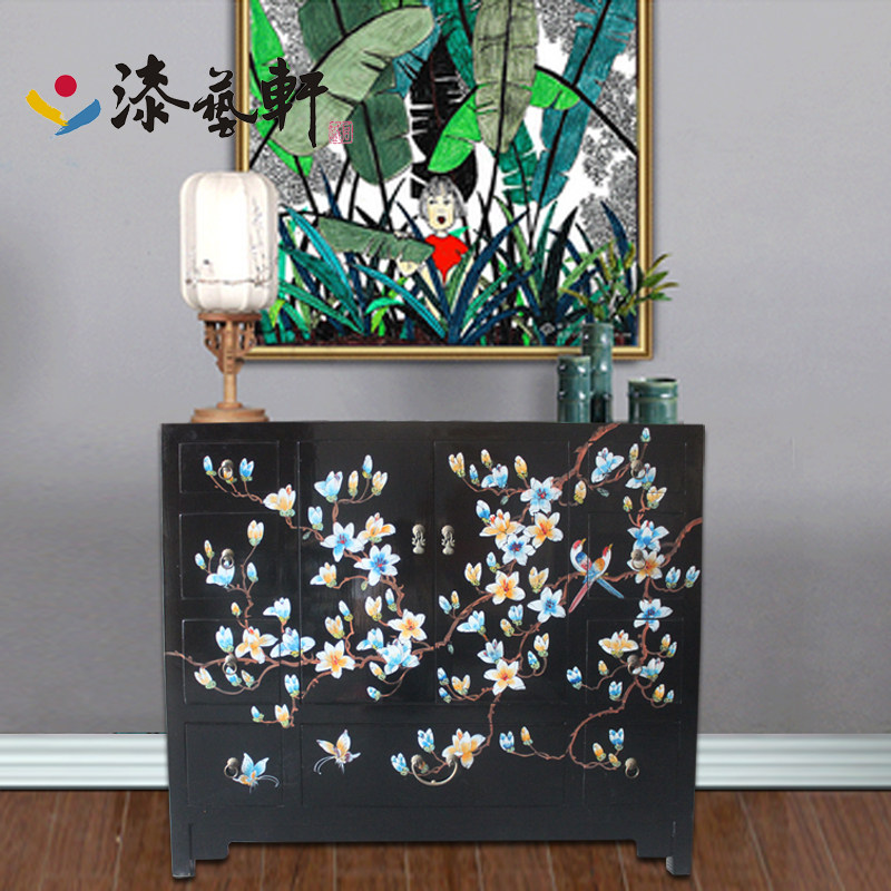 New Chinese style antique furniture hand-painted solid wood sideboard storage shoe cabinet classical TV cabinet porch cabinet antique cabinet