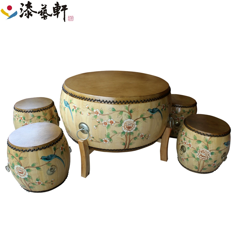 Sáng tạo hiện đại Trung Quốc gỗ rắn sơn trống bàn cà phê phòng khách bàn tròn nhỏ và ghế Bàn cà phê Kung Fu hiện đại đồ nội thất đơn giản - Bàn trà
