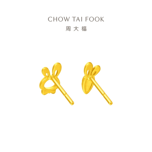 周大福 Милый морковный золотой кролик, асимметричные серьги, подарок на день рождения