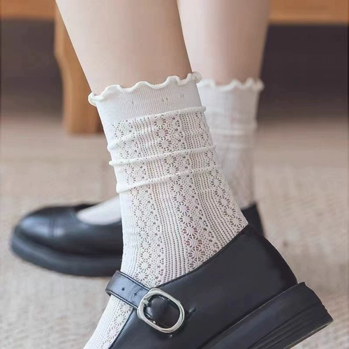 [2 двойная установка] Кружевные свайные носки ins японский грибок весной и летним тонкой полой сетью красные новые модели