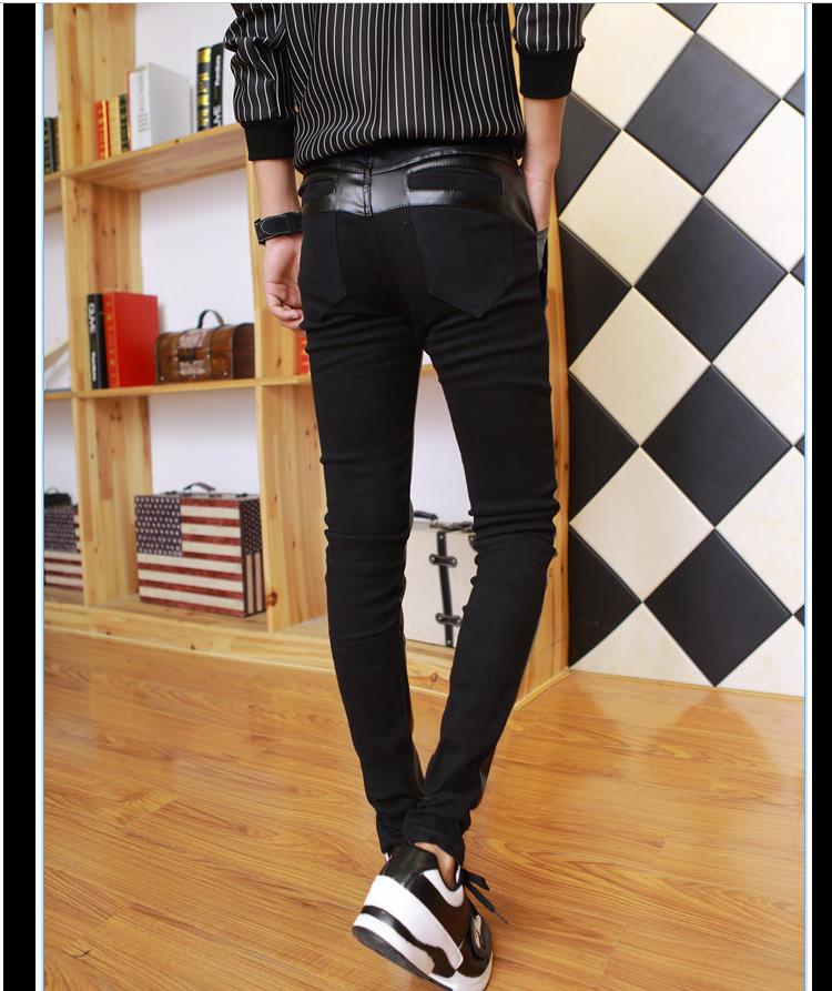 Phiên bản Hàn Quốc của quần skinny nam xu hướng quần PU thông thường quần mùa thu sinh viên bó sát chân xe máy quần lửng nam