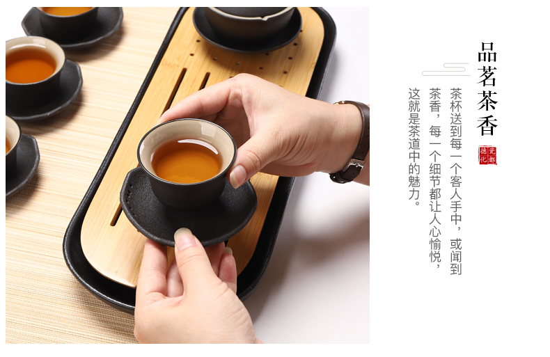 Kung fu tea set of black suit household contracted office of a complete set of ceramic tureen coarse pottery teapot Japanese tea tray