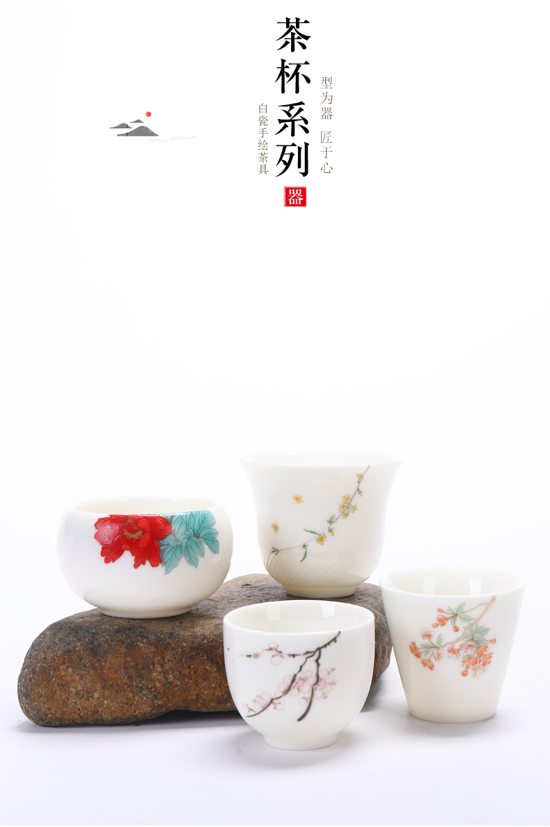 Dehua white porcelain kung fu tea cups checking sample tea cup suet jade ceramic tea cup pot of household zen master order