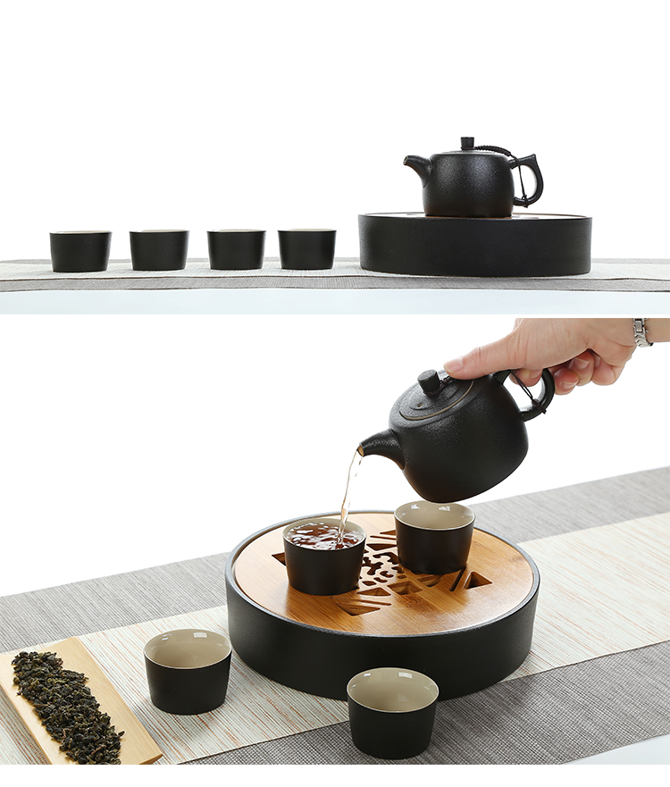 Black pottery portable travel kung fu tea set suit Black glaze porcelain office the whole Taiwan zen tea tea tray