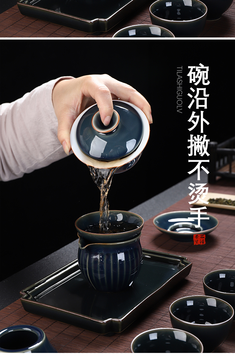 Ji ultimately responds blue glaze ceramic teapot kung fu tea set suit household fair manual xi shi pot cup tea tureen