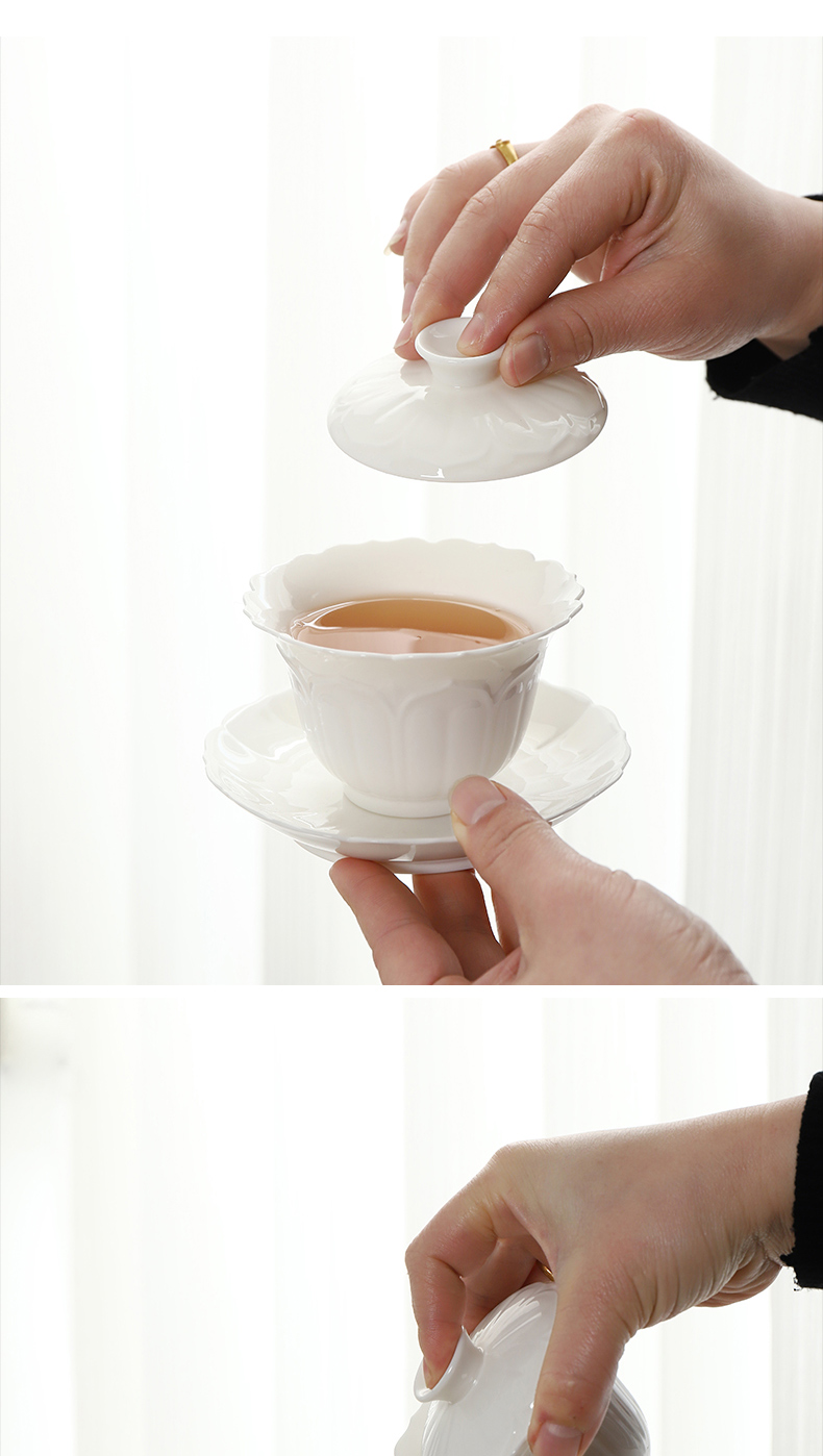 Only three tureen pure manual dehua suet jade white porcelain ceramic tea tureen European - style kung fu tea tea cup