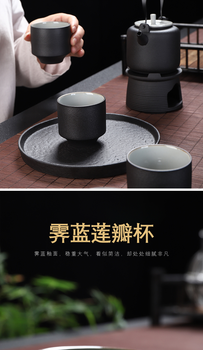 Ji blue glaze ceramic cups kung fu tea set a single tea suit household handwork large master cup of black pottery