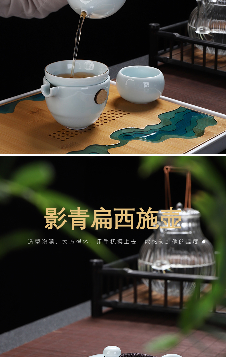 Shadow celadon pot pure manual xi shi tea single pot of contracted and I ceramic kung fu tea tea fullness