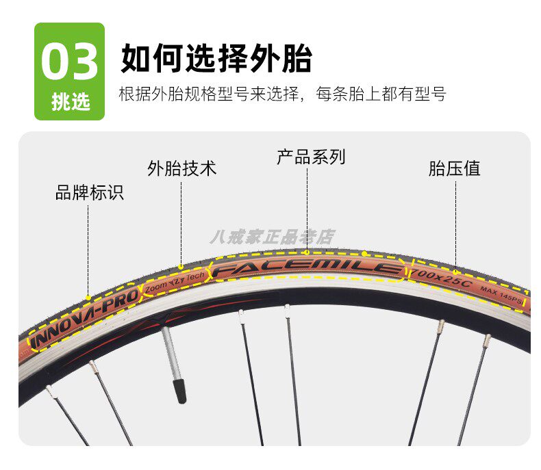 Велопокрышка 伊诺华公路自行车外胎笑脸开口胎700x23c/25c防刺防滑黄边轮胎 Innova