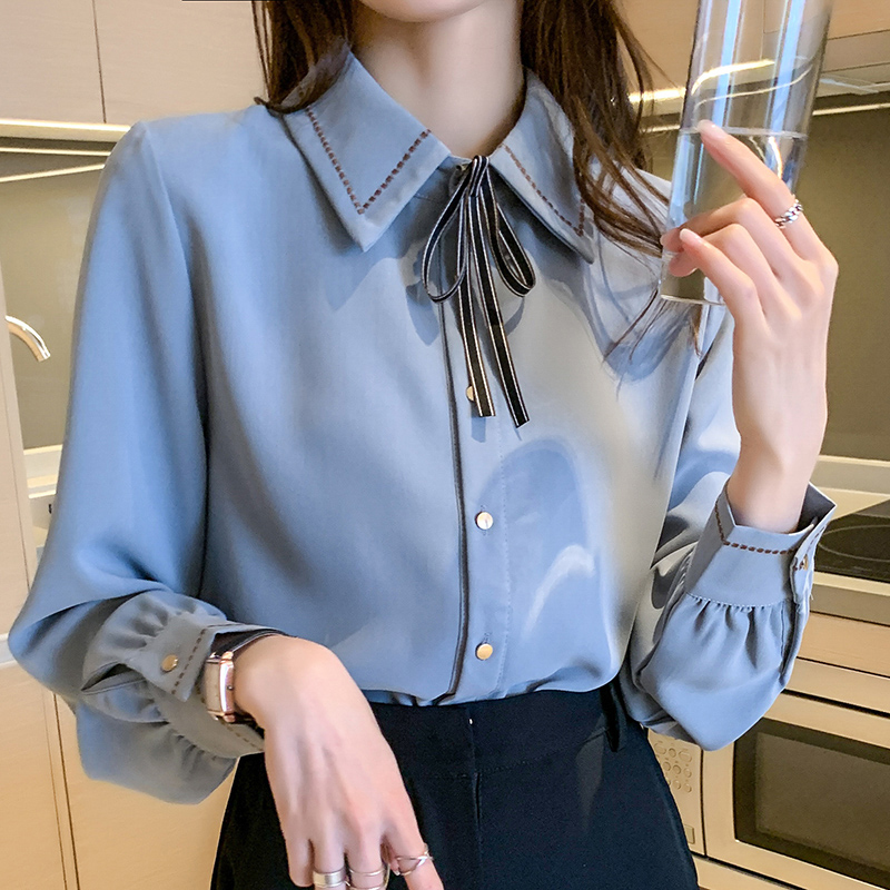 Bow Tie Lapel Shirt for Women 2023 New Chiffon Shirt Top Versatile Long-Sleeved Base Shirt Bow Tie Lapel Shirt for Women 2023 New Chiffon Shirt Top Versatile Long-Sleeved Base Shirt
