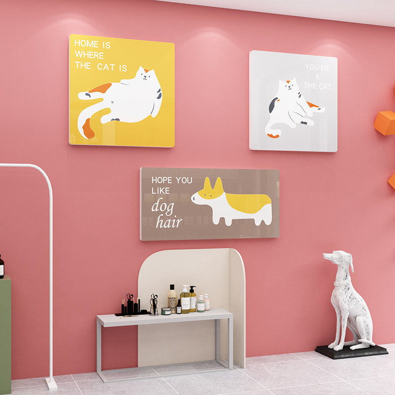 Pet shop background wall decoration supplies cat cafe kennel indoor window hospital bar sticker painting layout