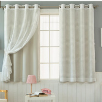 Korean pastoral bay window short curtain finished double-layer living room bedroom solid color shading small fresh curtain window screen customization