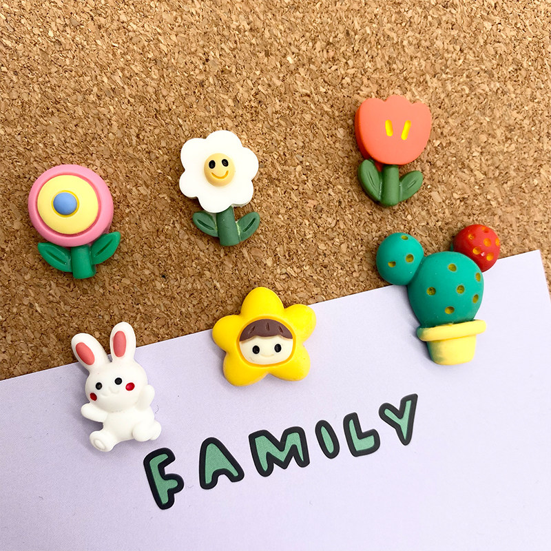 6 Cute Cartoon Pushpins Flowers Stars Cactus Rabbit Nails Creative Cork Board Felt Photo Press Nails