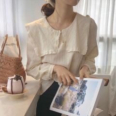 2020 new academic style Korean version lovely Lace Baby collar jacquard Long Sleeve Shirt Blouse
