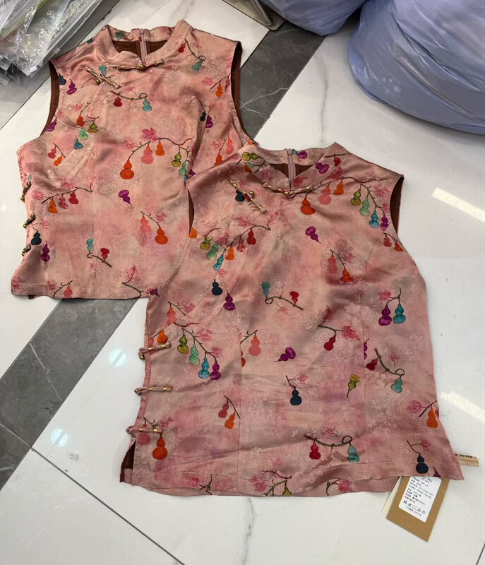 New Chinese-Style Sleeveless Printed Vest 2026 Summer New Stand-Up Collar Slim Fit Back Zipper National Style Women's Top