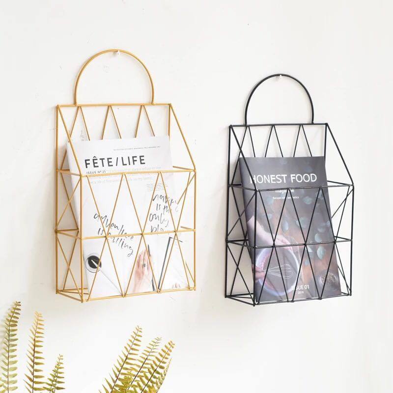 Supply of golden magazine rack storage shelf bookshelf Nordic style newspaper storage basket desktop finishing rack sundries rack