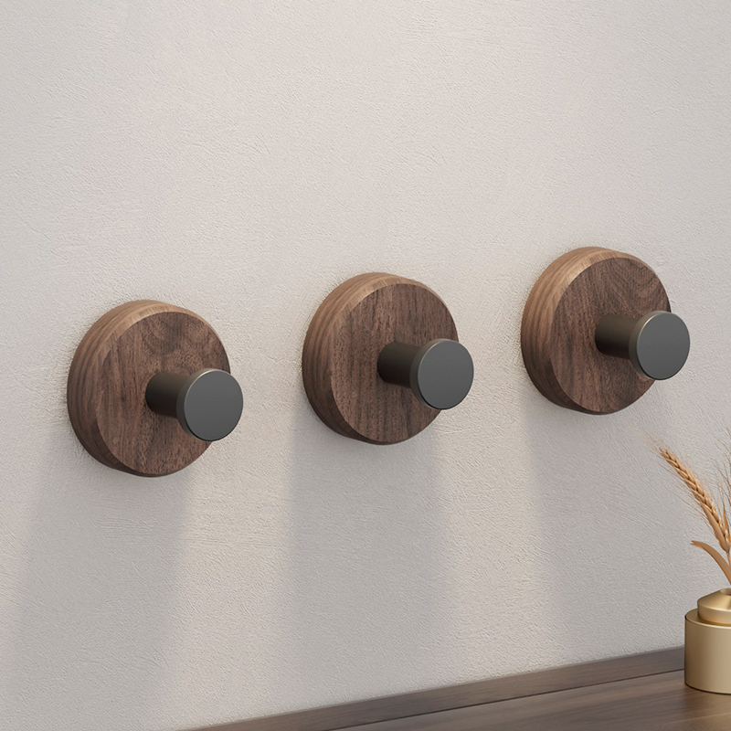 Walnut Wood Adhesive Hook, Strong Adhesive, No Drilling Required, Creative Bathroom Hook, Wall-Mounted Hook for Entryway, No Nails Needed Walnut Wood Adhesive Hook, Strong Adhesive, No Drilling Required, Creative Bathroom Hook, Wall-Mounted Hook for Entryway, No Nails Needed