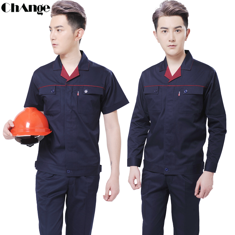 Summer work clothes set Breathable short-sleeved long-sleeved labor protection clothing Men and women thin auto repair clothing machine repair engineering clothing