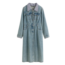 Single bundle plus size womens fashionable retro denim dress autumn new improved shirt collar slightly fat MM denim skirt