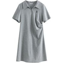 Single-bunch plus size womens temperament casual Polo collar dress summer new style simple skirt 2024