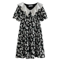 Single bundle large size womens small fresh ruffled retro design summer wear new fairy temperament printed dress