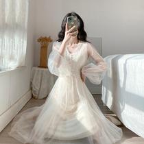 hyky French V-neck dress mermaid princess dress temperament retro court style chiffon 2021 new autumn