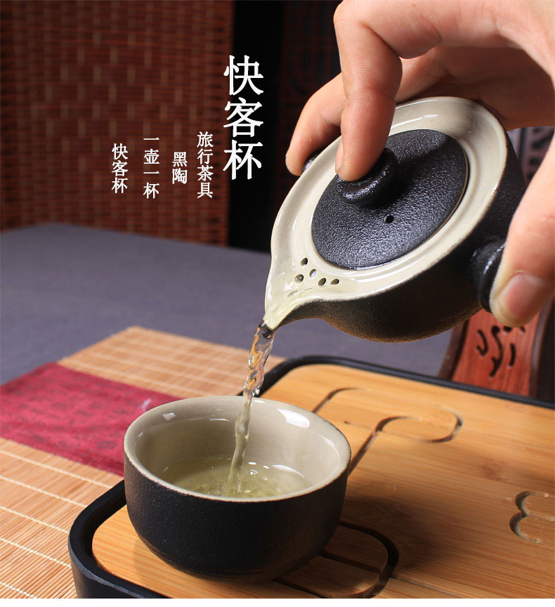 Crack a cup of black pottery portable is suing travel ceramic tea sets tea pot kungfu simple home a pot of a cup