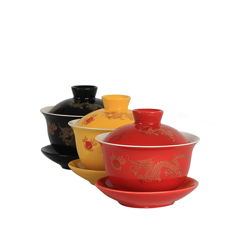 Tureen tea cup home of kung fu tea set red glaze three to make tea GaiWanCha ceramic bowl to bowl accessories