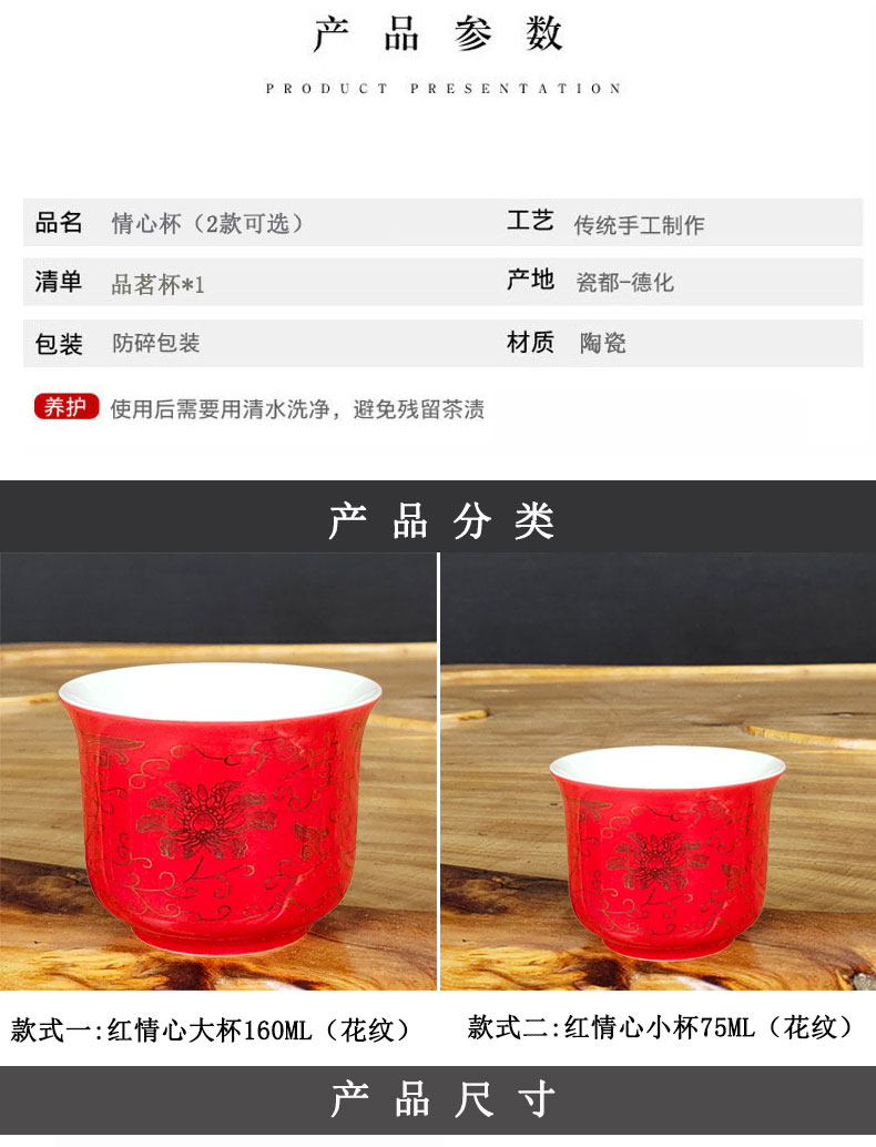 Creative household ceramic tea cups red decorative pattern glass master cup single cup tea bowl sample tea cup cup