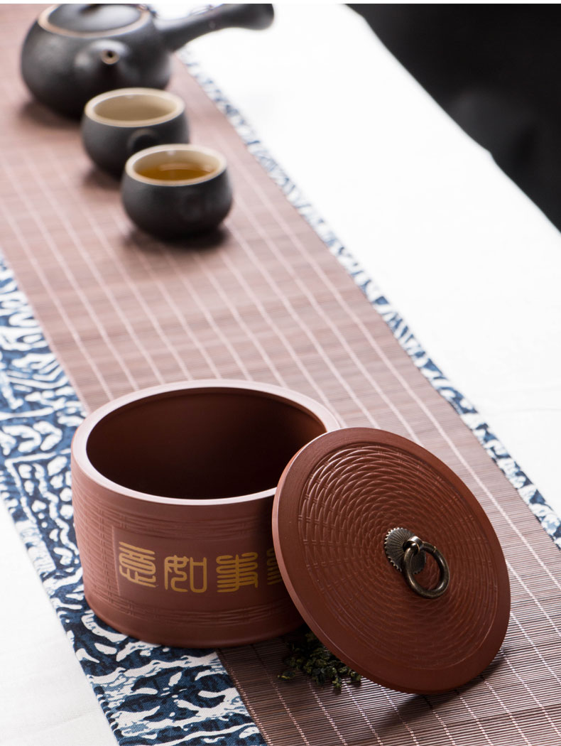 Violet arenaceous caddy fixings creative kung fu tea set household pu 'er ceramic tea caddy fixings tea warehouse sealed storage tank receives