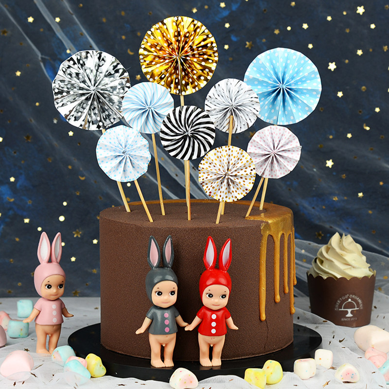 Baking Cake Decorating Mini Paper Fan Flower Sunflower Decorating Card Inserts Party Dessert Dressing Supplies