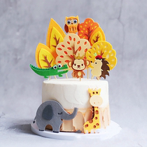 Bake cake decoration original yellow felt autumn tree forest animal cake plug-in dress