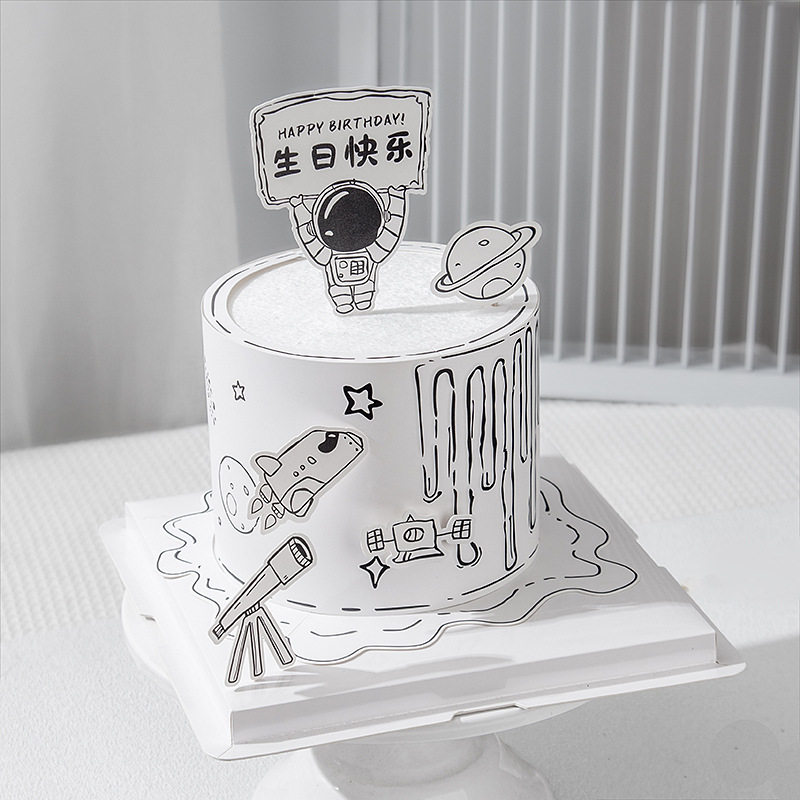 Net red two-dimensional cake decoration anti-stereoscopic 2D astronaut space travel cake decoration card plug-in