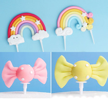 Soft pottery candy decoration soft pottery rainbow clouds stars Rainbow 5 fur ball birthday cake decoration plug-in