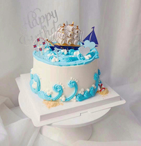 Cake dessert decoration furnishings smooth sailing wooden handmade sailing scene birthday gift baking turned sugar ornaments