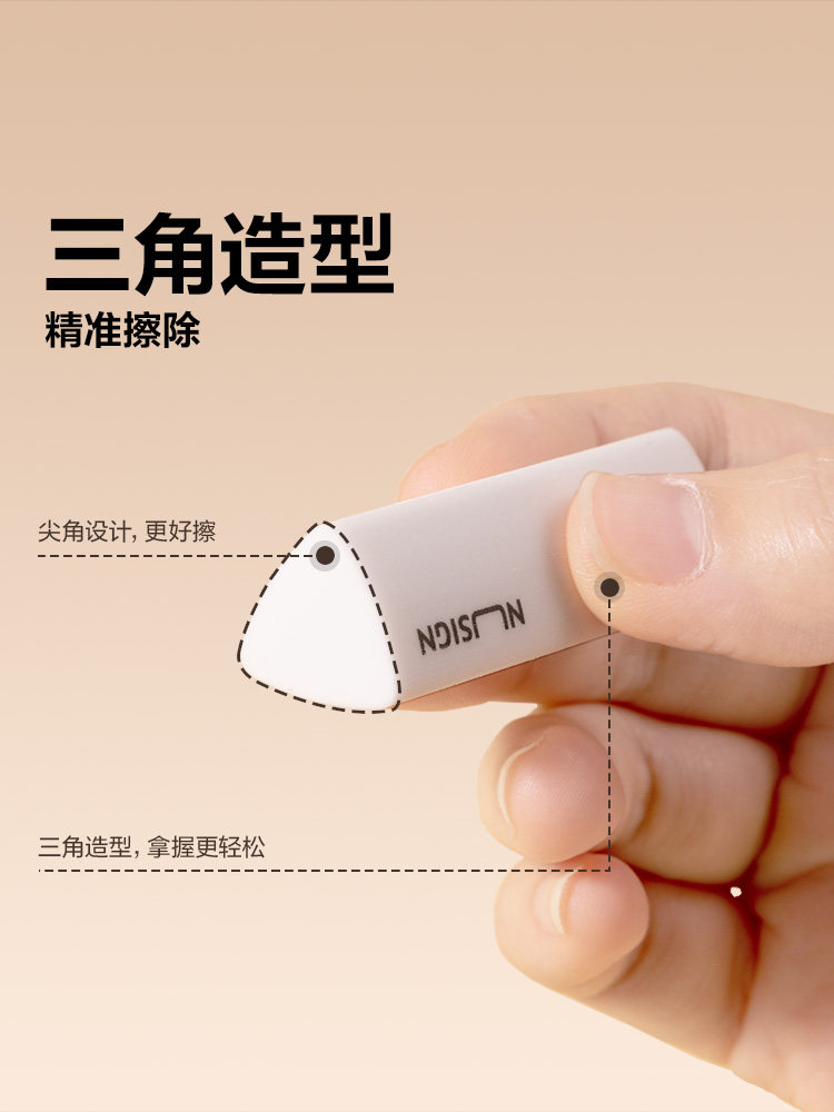 Deli New Sai Triangular Eraser for Elementary Students, Erases into a Line, Wipes into a Strip, Clean and Leaves No Marks, 2B Low-Dust Eraser, Children's Sketching Art Eraser