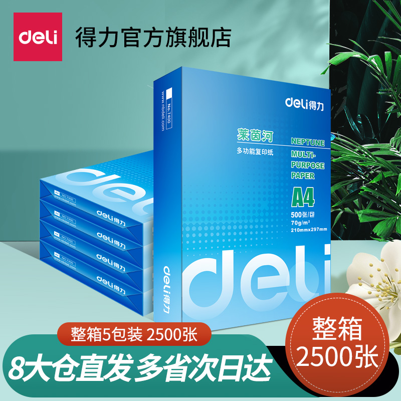 Deli 7401 office printing A4 copy paper 70g Rhine copy paper Student draft paper 5 packs of full carton A4 print paper 80g