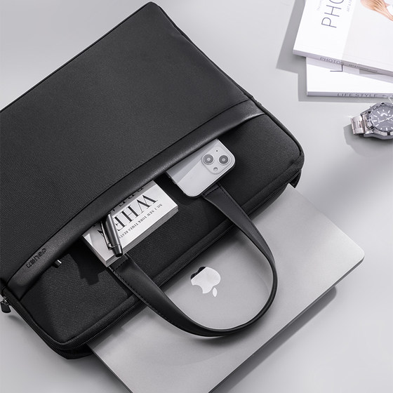 得力文件袋手提电脑包公文包皮质提手袋资料袋商务拉链多层男办公包文件公文包会议大容量办公用品收纳